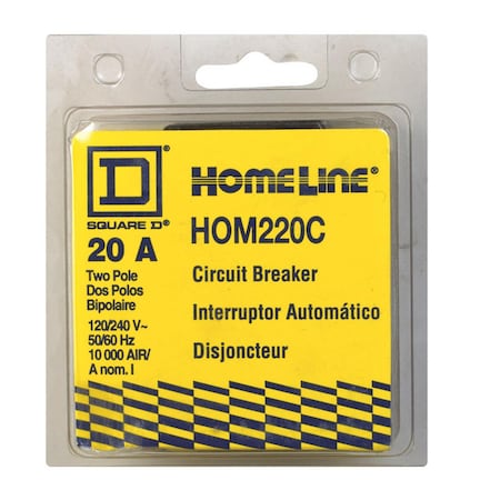 Schneider Electric Circuit Breaker, HOM Series, 20A, 2 Pole, 120/240V AC, 10kA 3205580